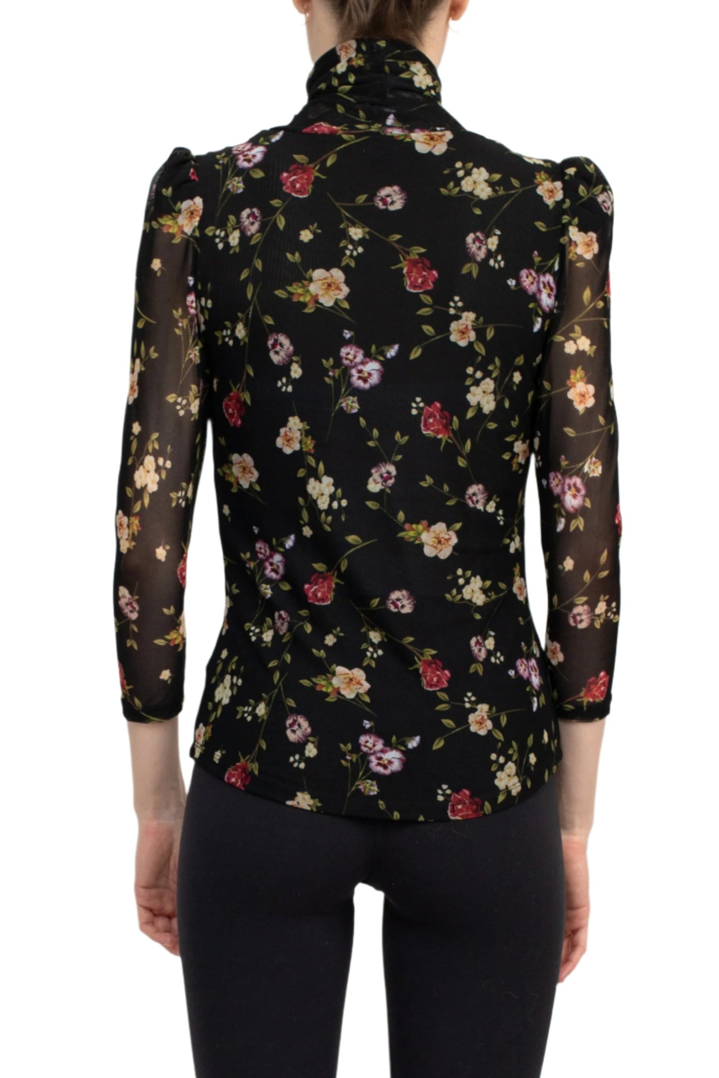 Catherine Malandrino Turtle Neck 3/4 Sleeves Top - FLORAL - Back