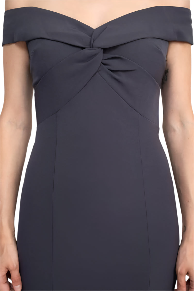 Aidan Mattox Off-Shoulder Crossed Front Zipper Back Mermaid Solid Crepe Dress - GUNMETAL - FABRIC