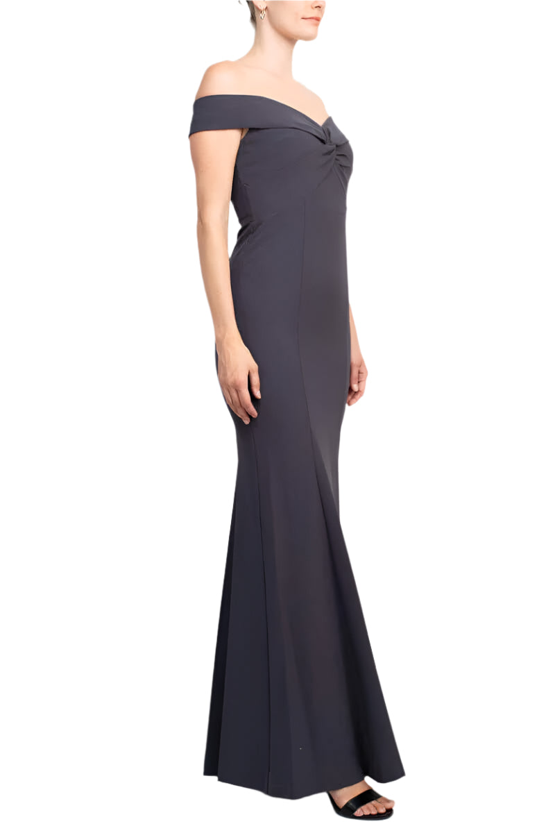 Aidan Mattox Off-Shoulder Crossed Front Zipper Back Mermaid Solid Crepe Dress - GUNMETAL - SIDE
