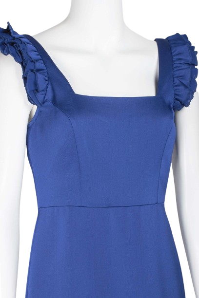 Aidan Mattox Square Neck Ruffled Shoulder Sleeveless High Low Hem Zipper Back Crepe Dress - ROYAL SAPPHIRE - Fabric