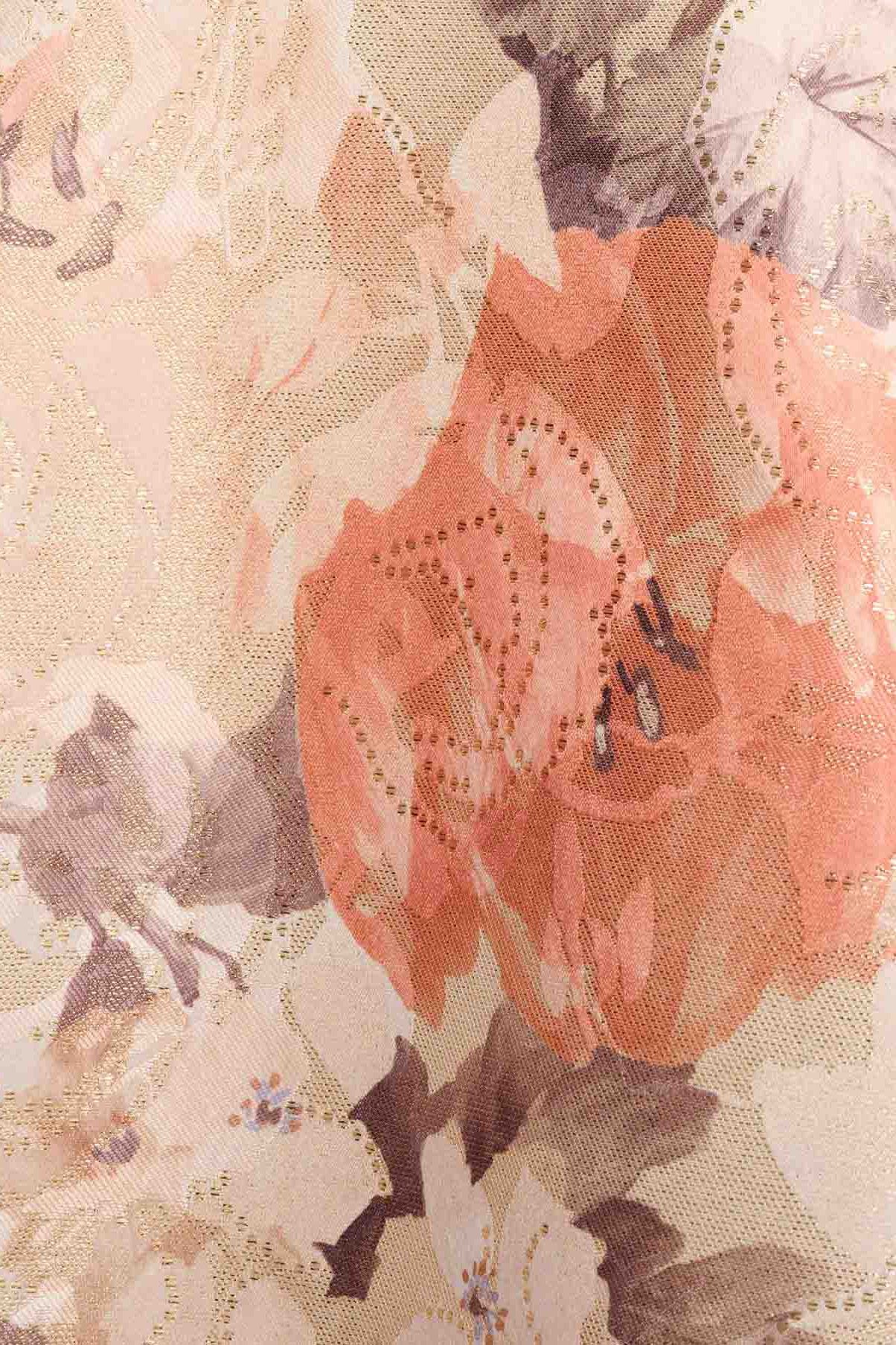 Aidan Mattox Off The Shoulder Zipper Back Printed Metallic Jacquard Gown - Wholesale - BRONZE MULTI - Fabric