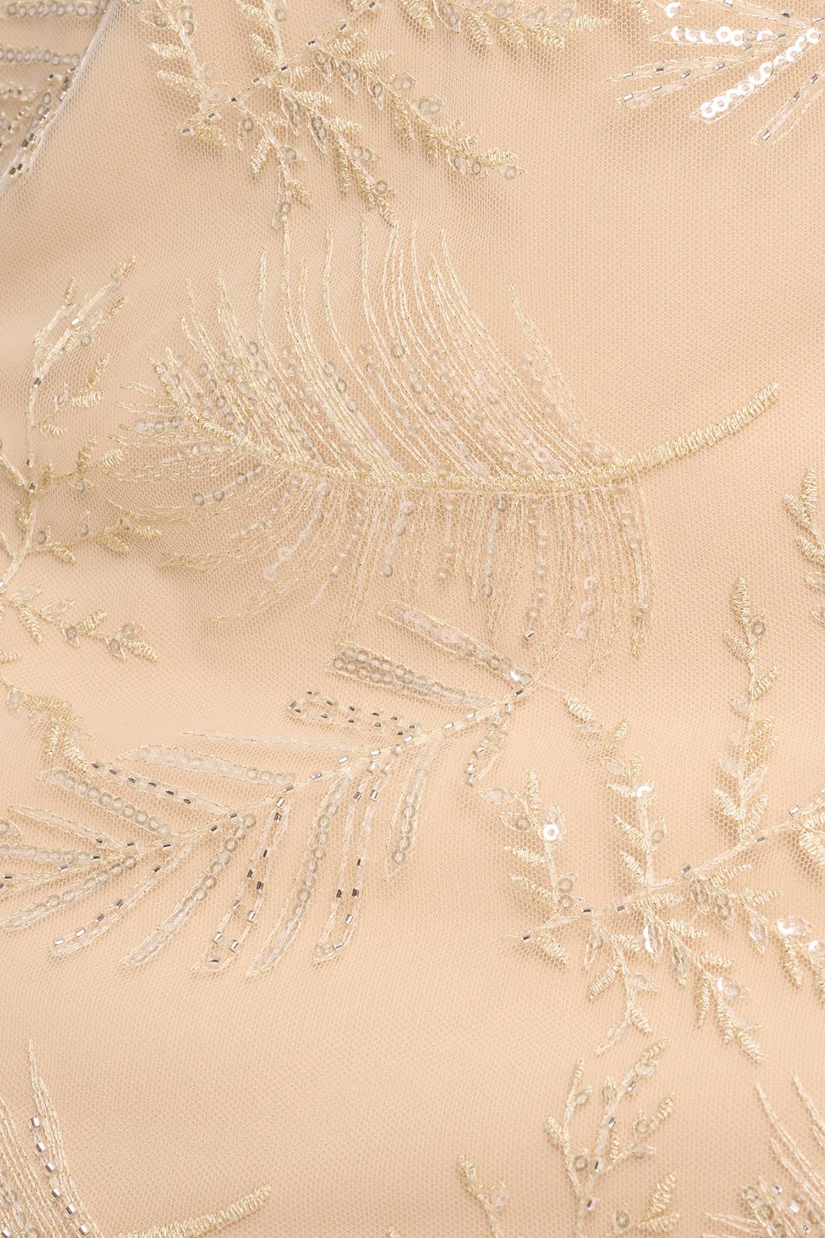 Aidan Mattox Square Neck Sleeveless Zipper Back Slit Back Feather Hem Mesh Dress - CHAMPAGNE - Fabric