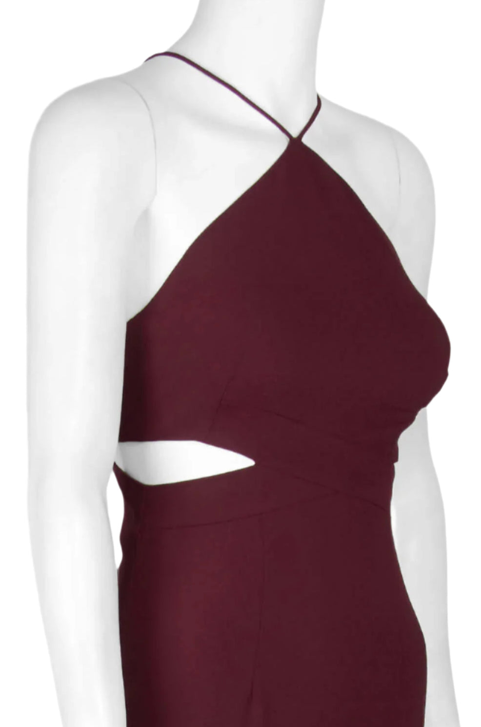 Aidan by Aidan Halter Strap Cutout Side Zipper Back Slit Back Crepe Dress - DARK BURGANDY - Neck View