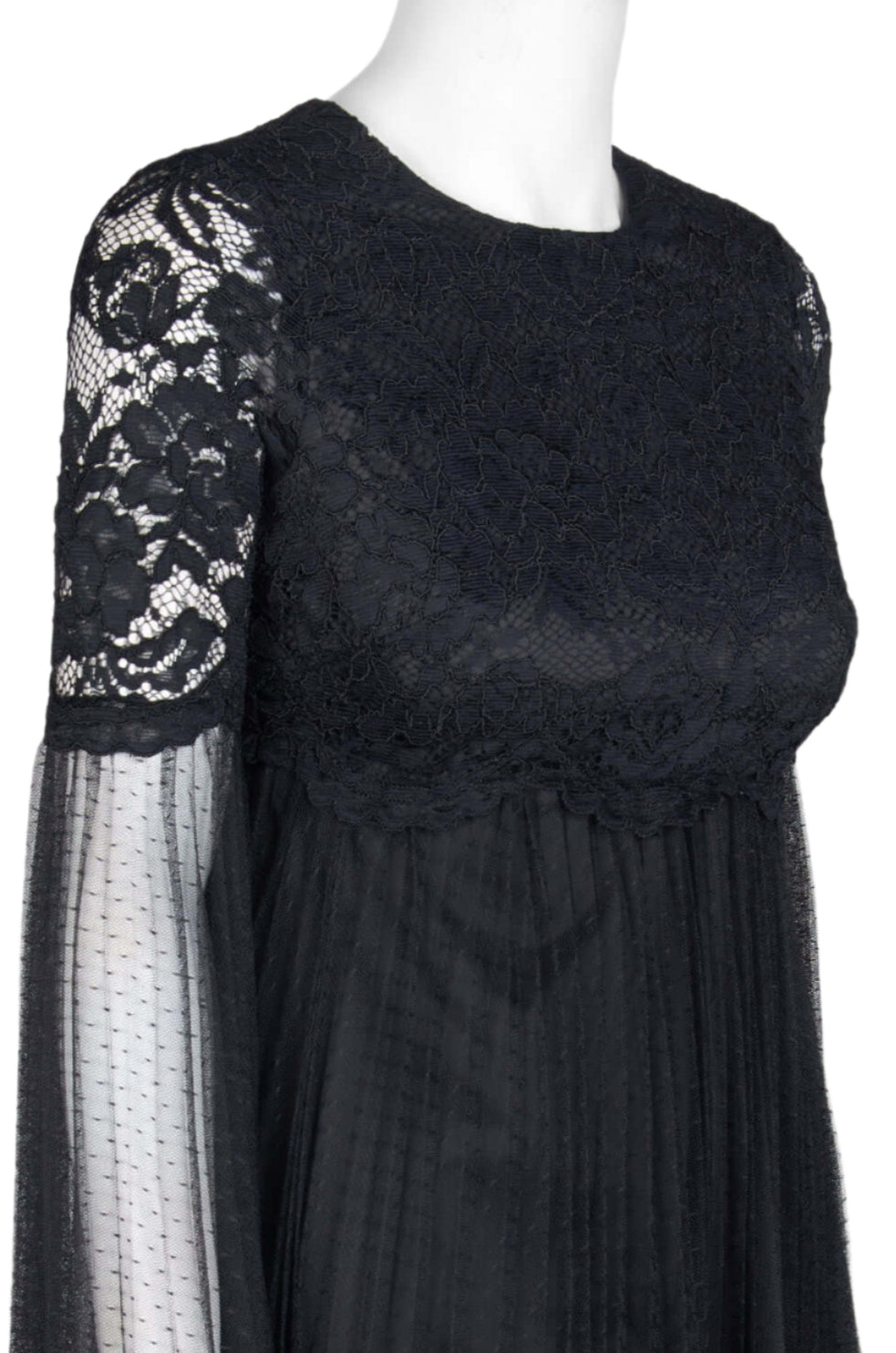 Aidan by Aidan Mattox Crew Neck Illusion Sleeve A-Line Zipper Back Floral Lace Dress - BLACK - Neck View