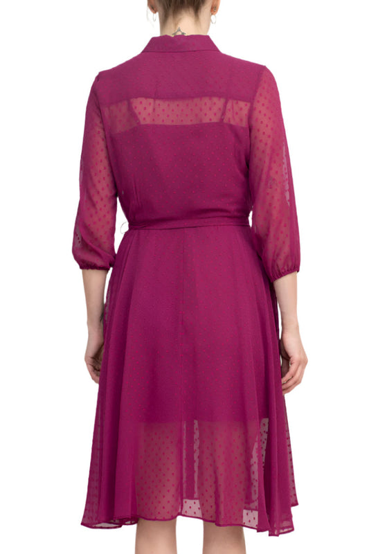 Bali Orchard Collared Knee-Length Chiffon Cocktail with 3/4 Sleeve Dress Nina Leonard NM2F12D163