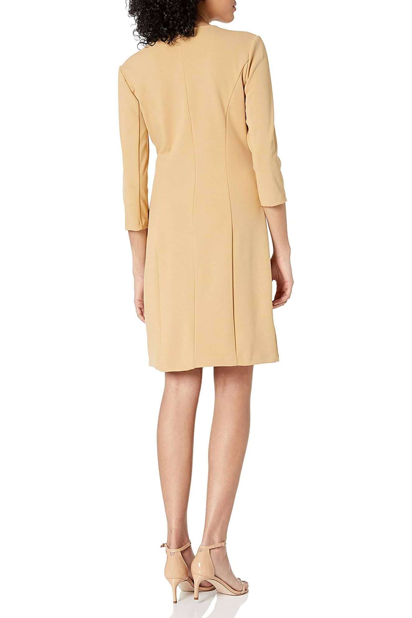 NANETTE Nanette Lepore V-Neck 3/4 Sleeve Trench Solid Stretch Crepe Dress  - HAZELNUT - BACK