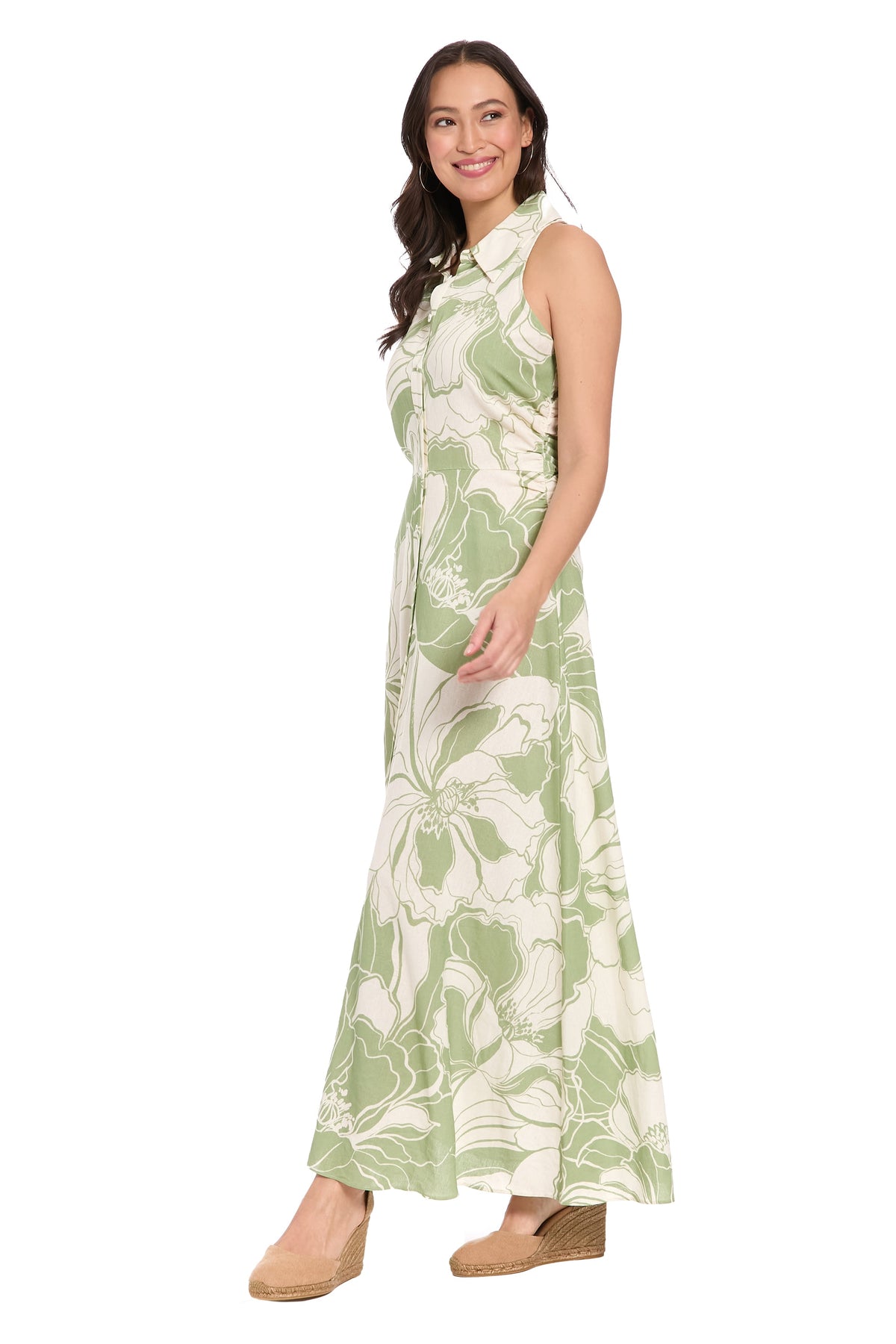 London Times Black and Beige Floral Flutter Sleeve Midi Dress T10228M