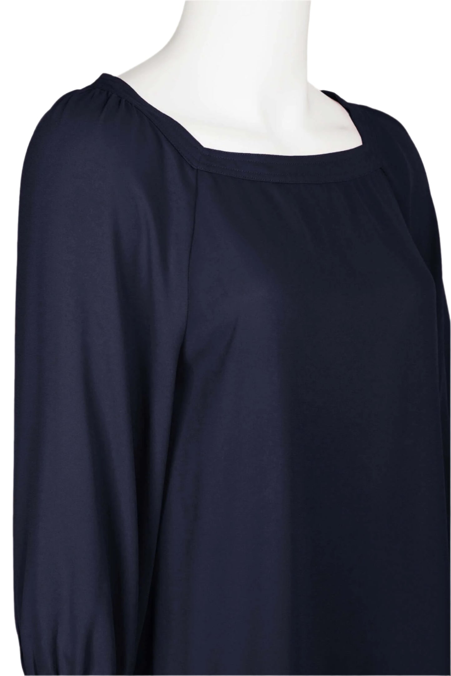 Joan Vass NY Square Boat Neck One Button 3/4 Sleeve Solid Woven Blouse - NAVY - SIDE