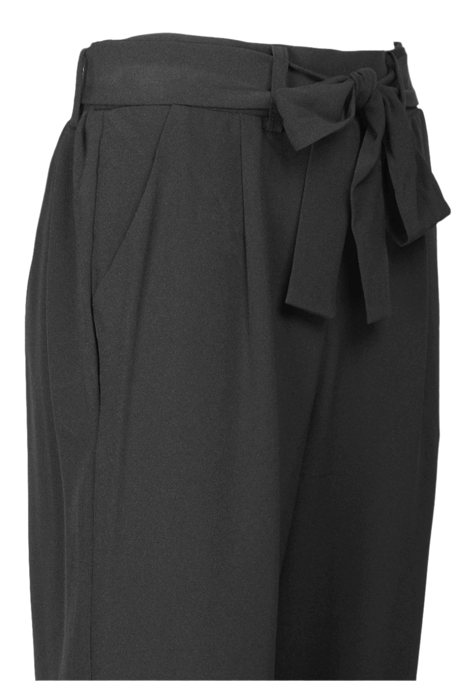 Premise Mid Waist Belt Hoop Tie Waist Pockets Solid Stretch Crepe Pants - BLACK - side