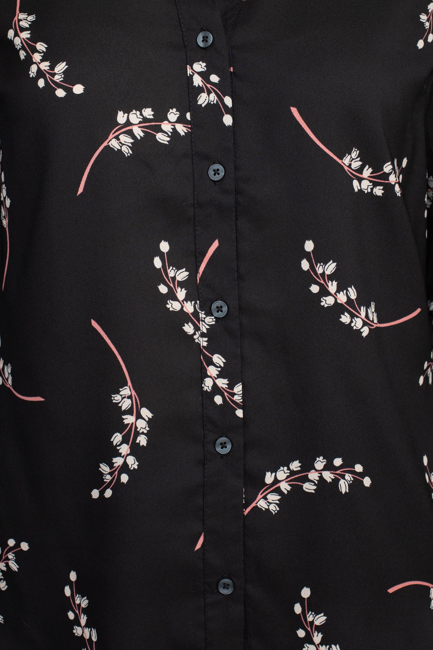 Premise Collar Neck Button Detail Long Sleeve Printed Crepe Top - BLACK WHITE - Fabric