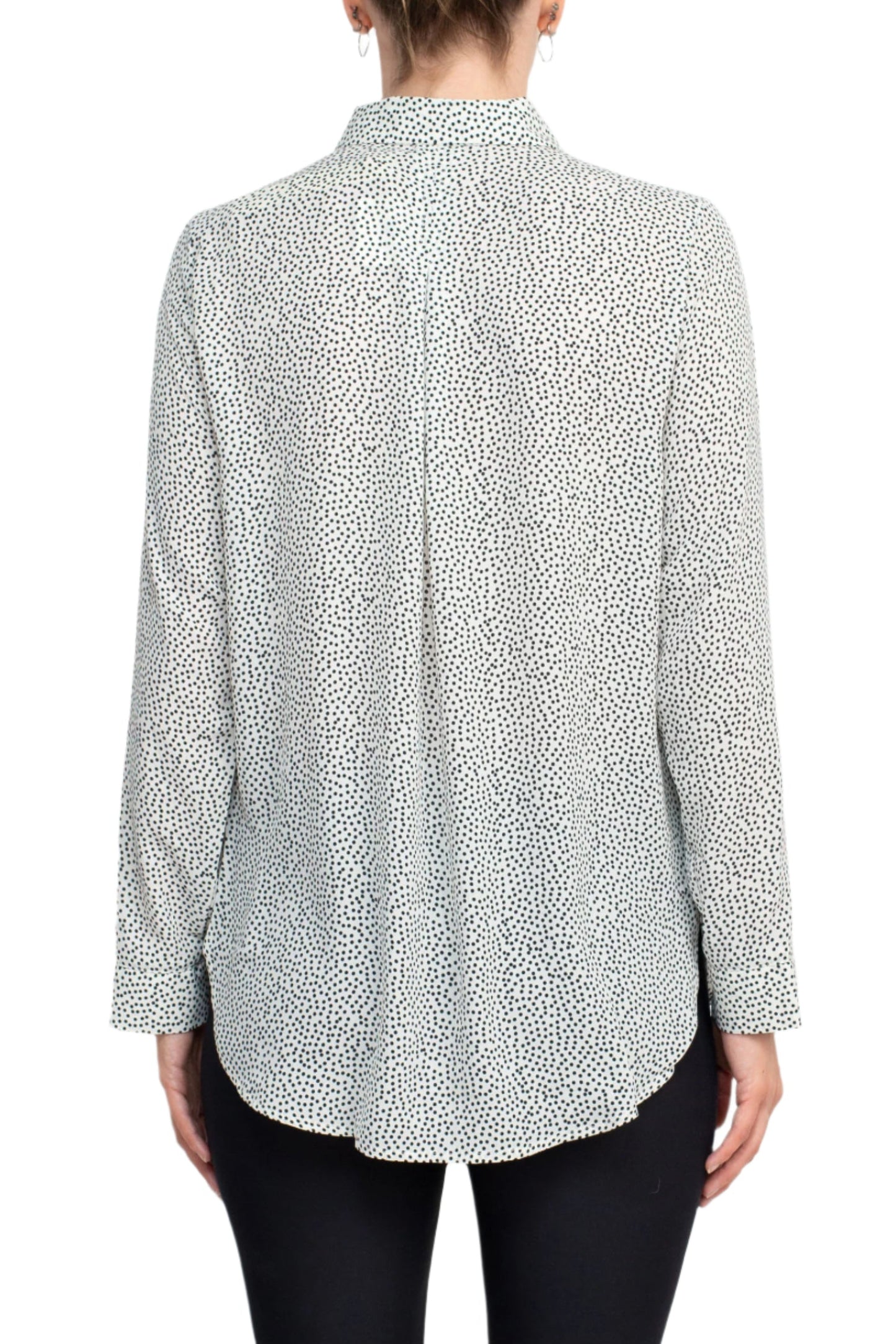 Grand & Greene Collar Neck Button Detail Long Sleeve Printed Crepe Top - BLACK WHITE - Back