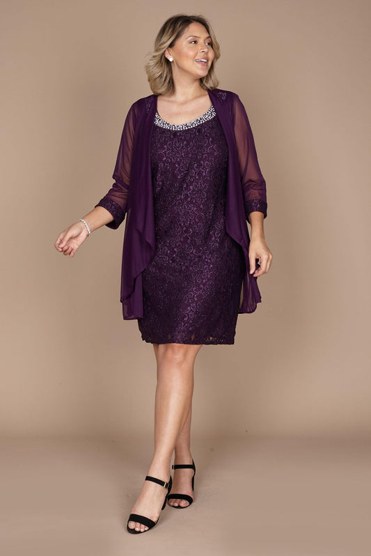 R&M Richards Short Lace Mother of the Bride Dress 2208W - The Dress Outlet