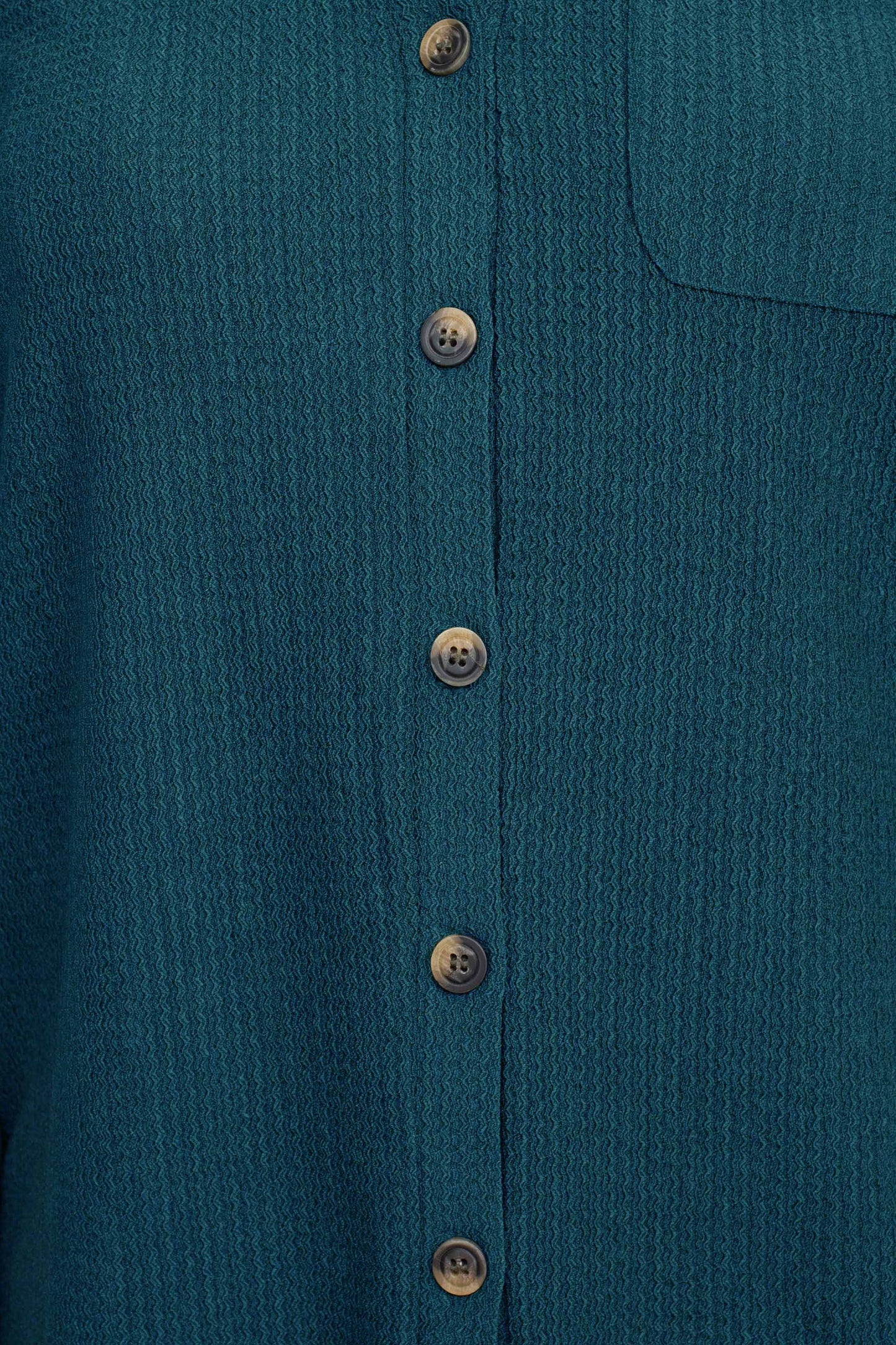 Floral + Ivy Notched Button Down 3/4 Sleeve Solid Knit Top with Front Pocket - TEAL - fabric