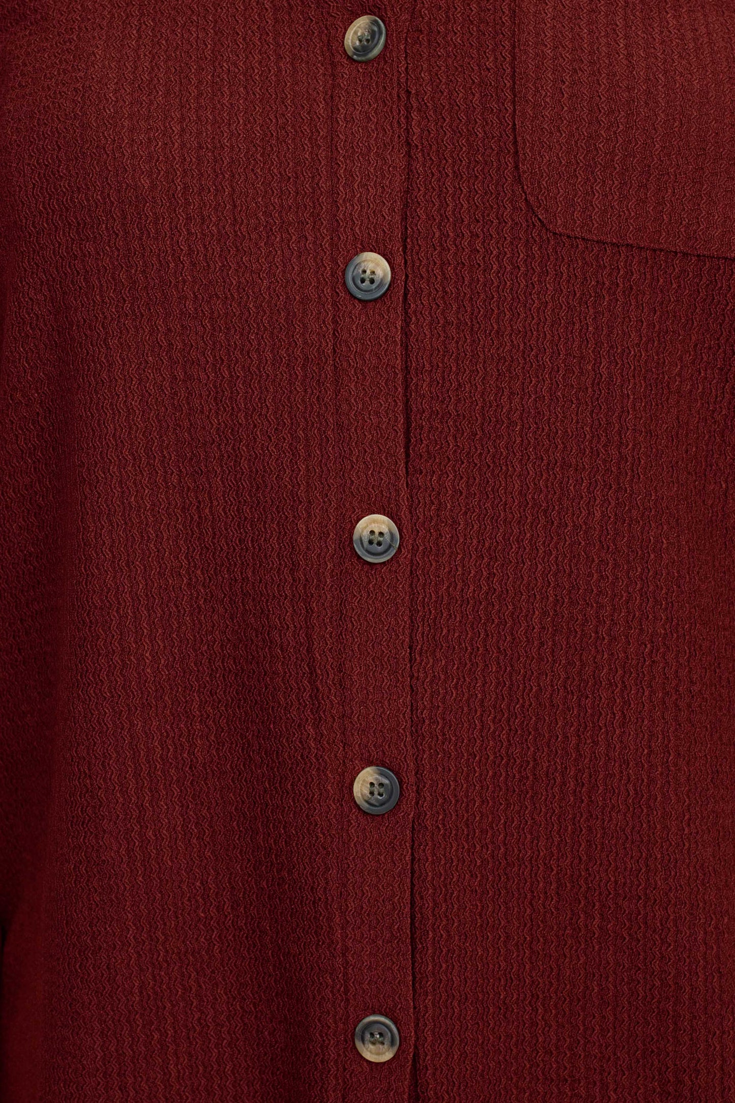 Floral + Ivy Notched Button Down 3/4 Sleeve Solid Knit Top with Front Pocket - WINE - fabric