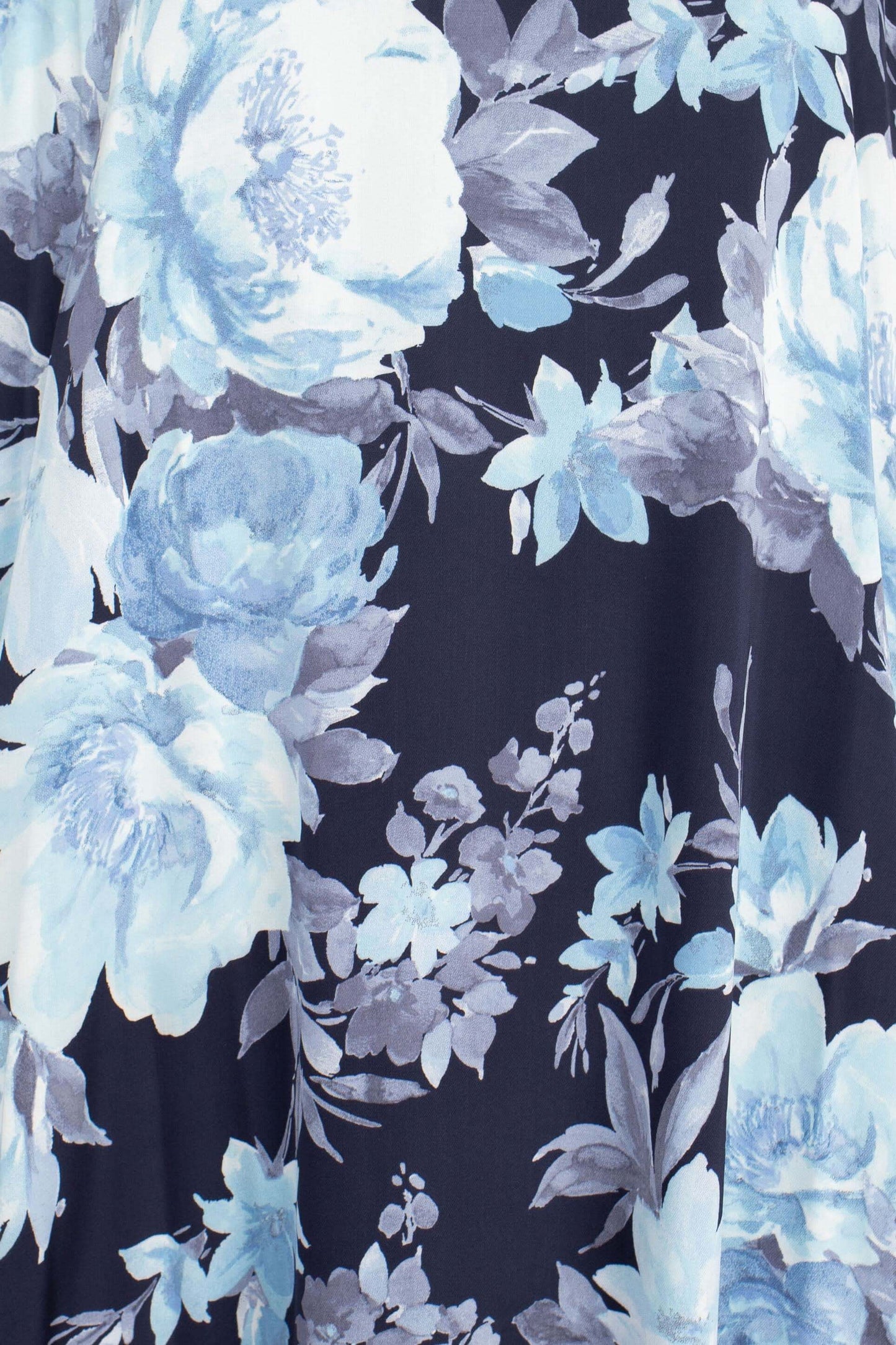 Connected Apparel V-Neck Spaghetti Strap Floral Print Satin Dress with Pockets - NAVY BLUE - Fabric