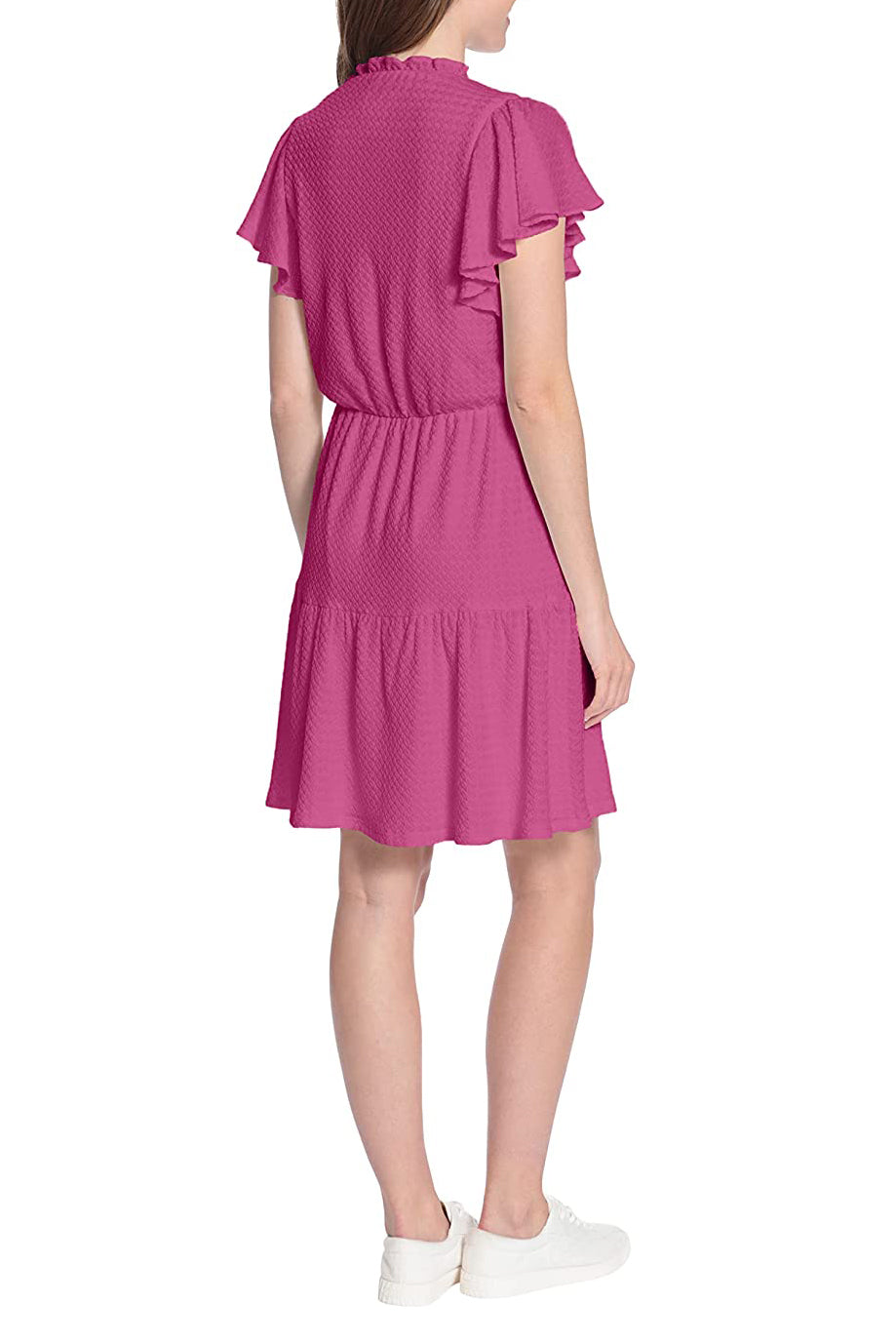 London Times V Neck Short Butterfly Sleeves Pull Over Short Jersey Dress - BERRY - Back