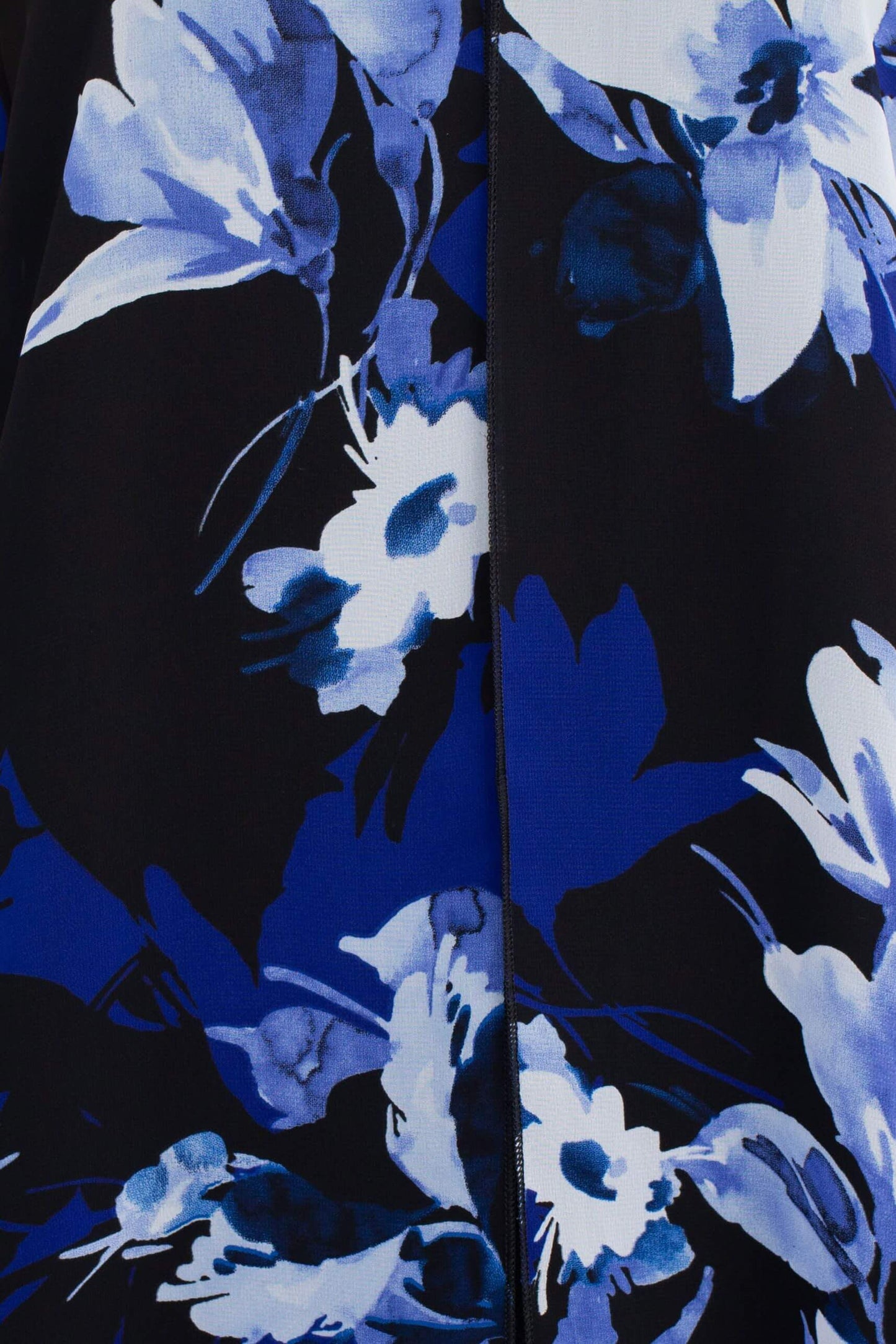 Connected Apparel V-Neck Sleeveless Floral Print Chiffon Overlay Slit Side Dress - COBALT - Fabric