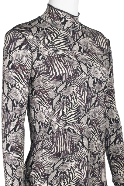 T Tahari High Neck Long Sleeve Outside Stitching Multi Print Knit Top -PRINT - Neck View