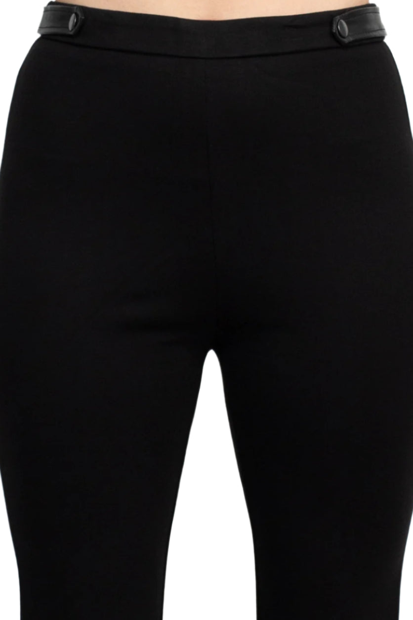 T Tahari Mid Waist Invisible Zipper Back Ponte Pants with Waist Tab Detail - BLACK - detailed view