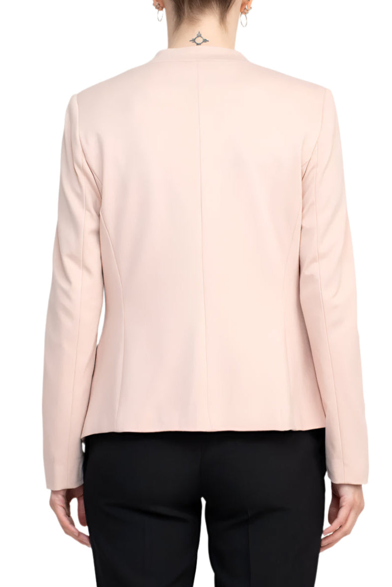 T Tahari Open Front Long Sleeve Zip Pocket Detail Jacket - BLUSH - Back