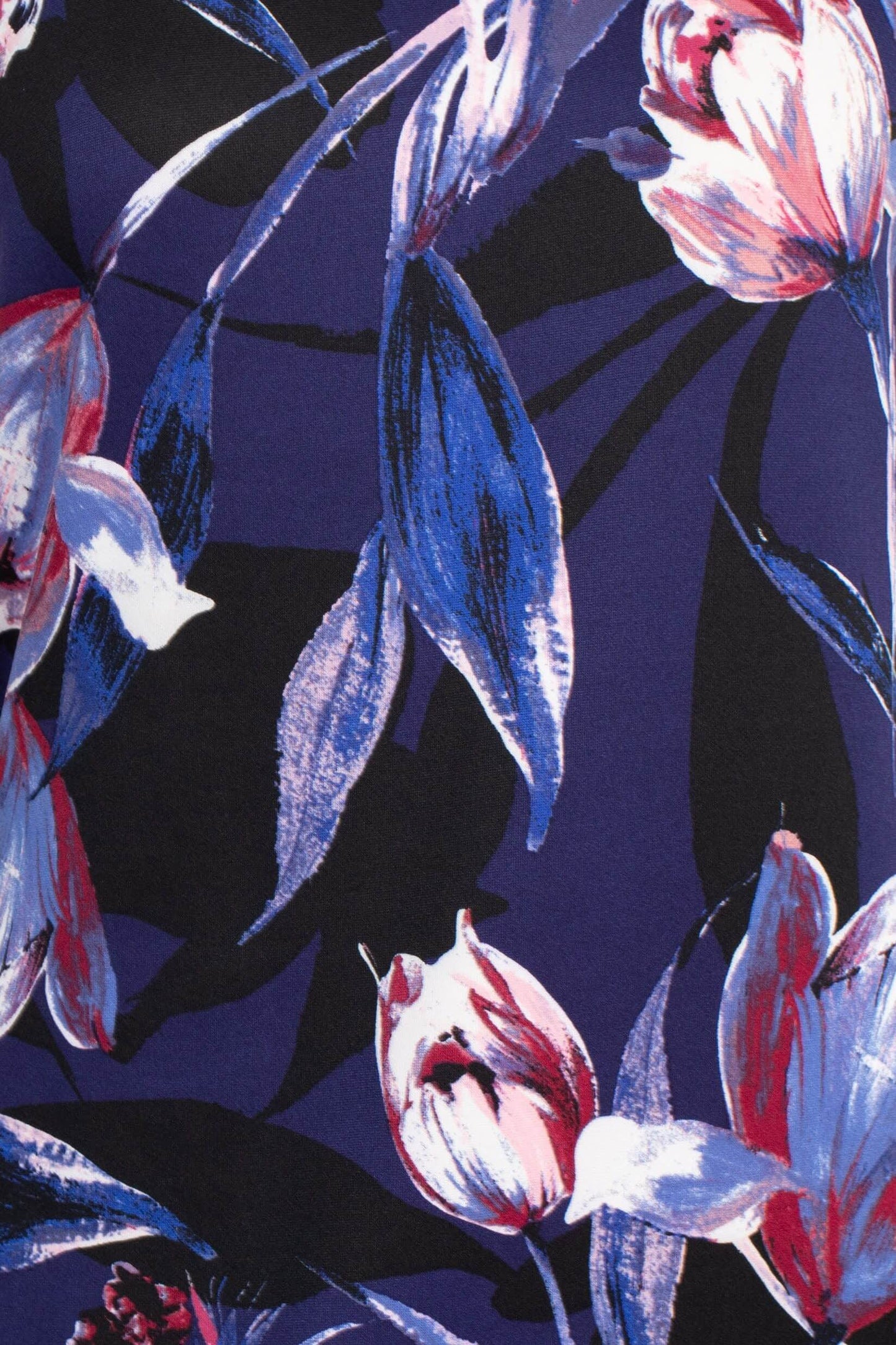 Connected Apparel Scoop Neck Cap Sleeve Zipper Back Floral Print Scuba Dress - NAVY - Fabric