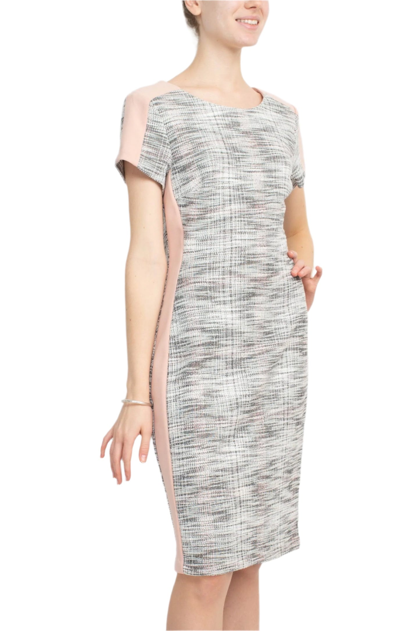 Blush Scoop Neck Knee-Length Knit Casual Cocktail Short Sleeve Sheath Dress Connected Apparel TPX97787M