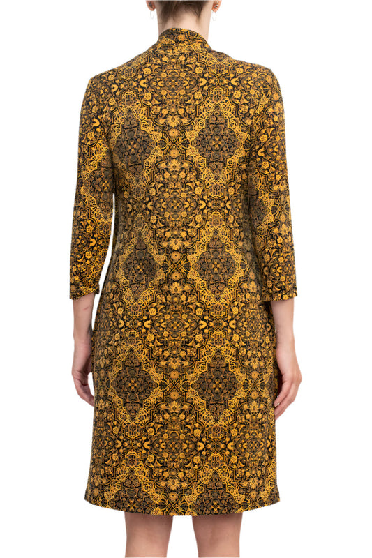 Mustard Scoop Neck Knee-Length Casual Faux Jacket Dress Connected Apparel TRT70975M1