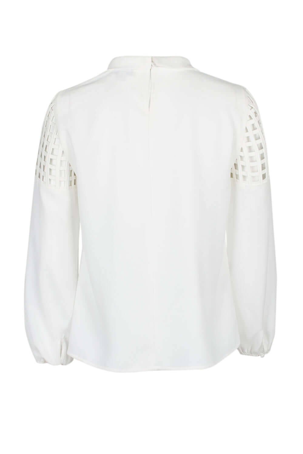 Tahari ASL Tie Neck Long Sleeve Laser Cut Shoulder Keyhole Back Crepe Top (Petite) - IVORY - Back