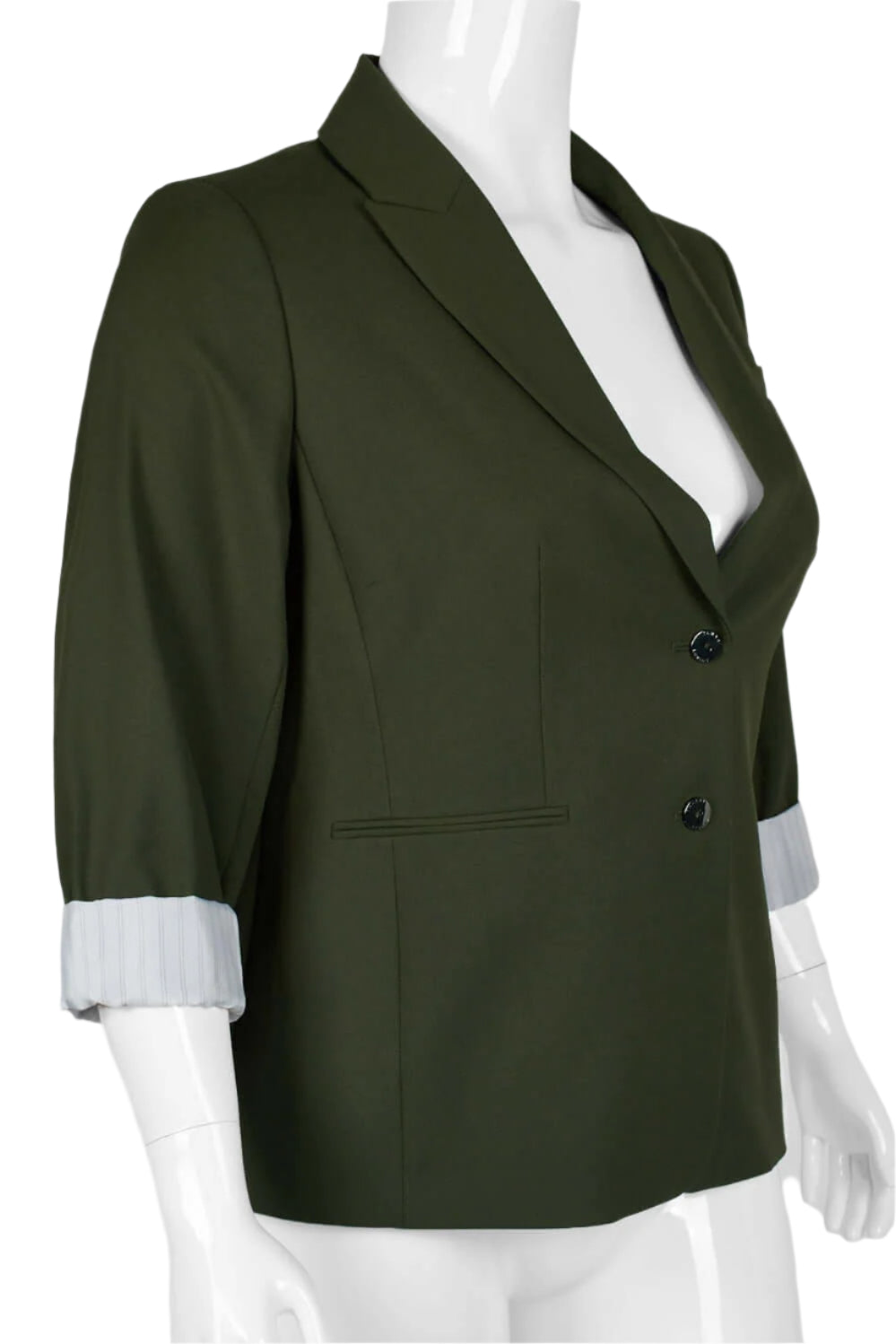 Tahari ASL Notched Collar Two Button 3/4 Sleeve Crepe Blazer (Plus Size) - MILITARY GREEN - SIDE