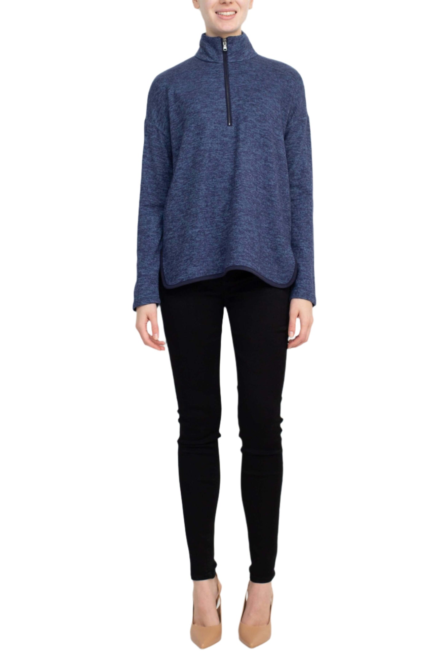 Cable & Guage High Neck Long Sleeve Knit Top - NV2907-5 - Front View