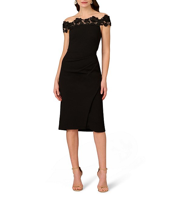 Floral Appliqué Off-Shoulder Midi Cocktail Dress Aidan Mattox MD1E209531