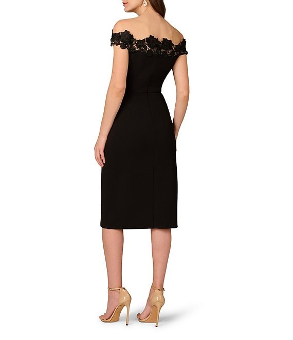 Floral appliqué off-shoulder midi cocktail dress Aidan Mattox MD1E209531
