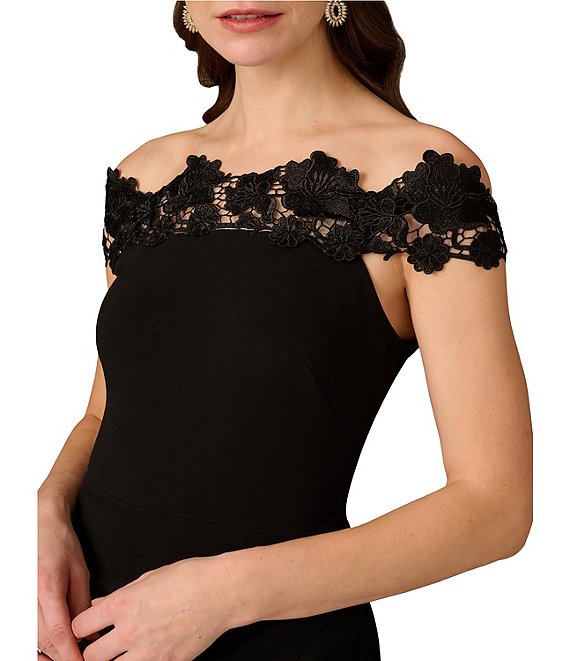 Floral appliqué off-shoulder midi cocktail dress Aidan Mattox MD1E209531