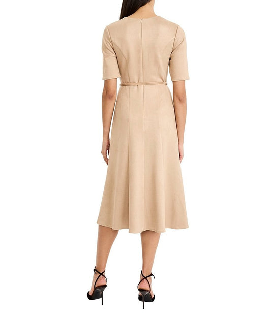 Maggy London Soft Stretch Suede Short Sleeve Fit And Flare Midi Dress G7151M