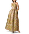 Aidan Mattox floral jacquard halter scarf neckline long dress in Pink Multi