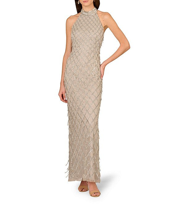 Aidan Mattox MD1E209368 Long Formal Beaded Halter Dress