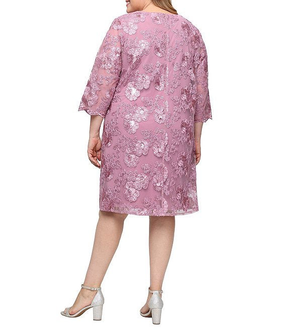 Wholesale Short Embroidered Mock Jacket Dress with Attached Jacket, Scallop Detail Alex Evenings 84171960
