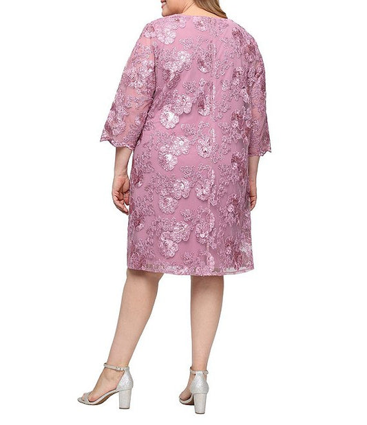 Wholesale Short Embroidered Mock Jacket Dress with Attached Jacket, Scallop Detail Alex Evenings 84171960