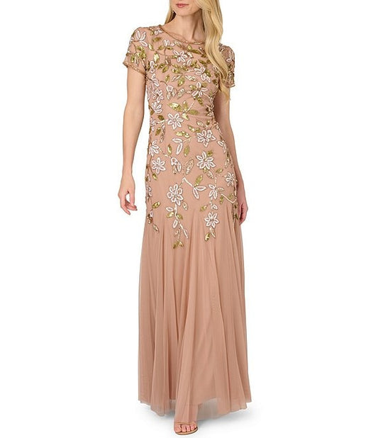 Adrianna Papell AP1E212960 Long Beaded Floral A Line Formal Dress