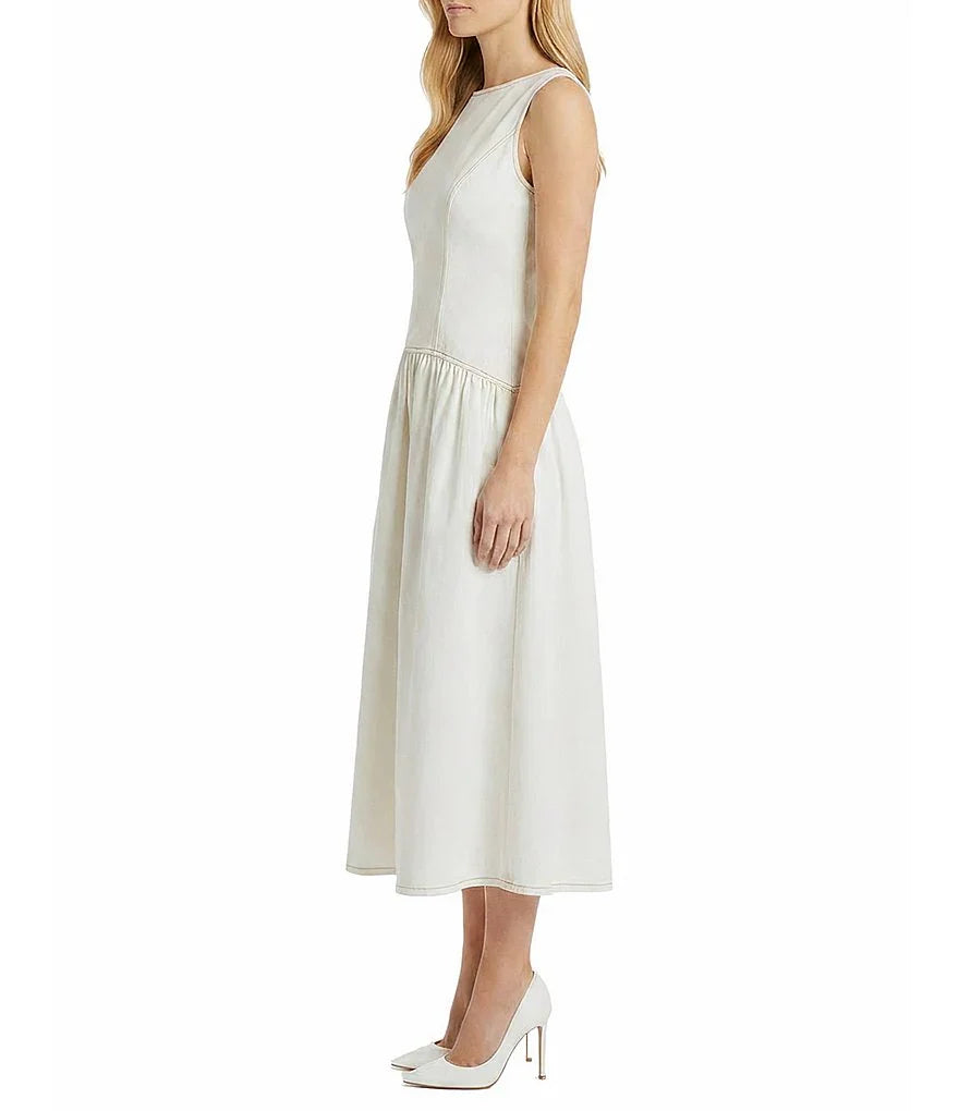 Maggy London Sleeveless Flare Shirt Dress in White G7091M
