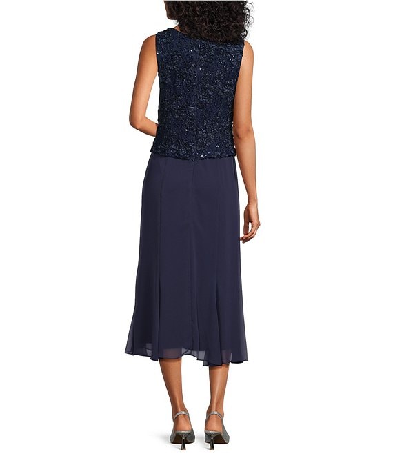 Wholesale Tea Length Soutache Dress with Center Front Button Jacket and Chiffon Skirt Alex Evenings 81122689