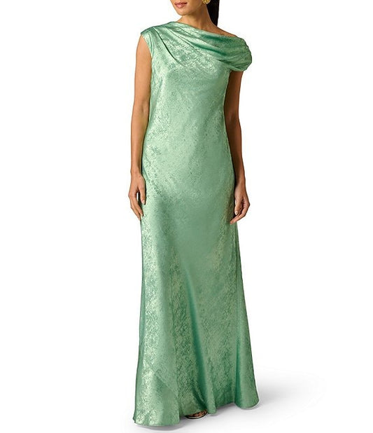 Wholesale Adrianna Papell ADAE213224 Cowl Floor-Length Jacquard Formal Dress Metallic