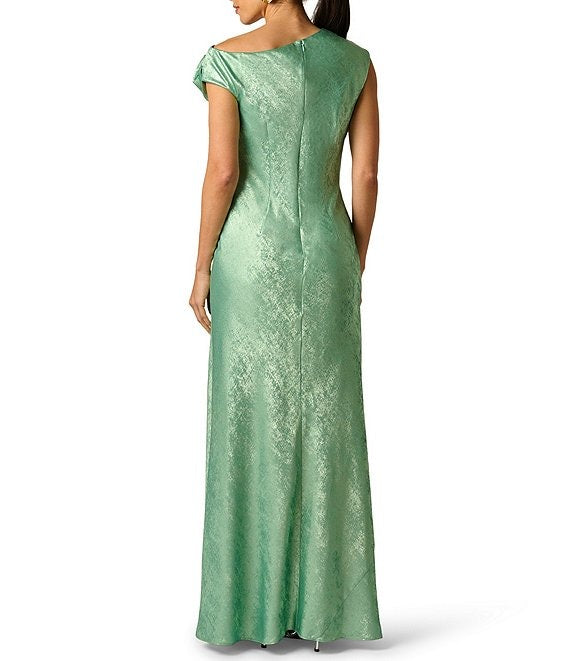 Wholesale Adrianna Papell ADAE213224 Cowl Floor-Length Jacquard Formal Dress Metallic