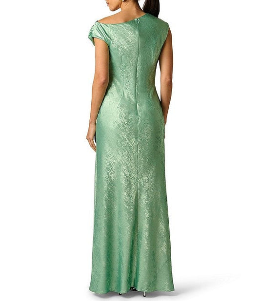 Wholesale Adrianna Papell ADAE213224 Cowl Floor-Length Jacquard Formal Dress Metallic