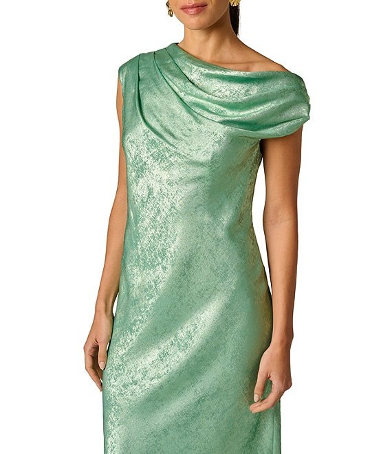 Wholesale Adrianna Papell ADAE213224 Cowl Floor-Length Jacquard Formal Dress Metallic
