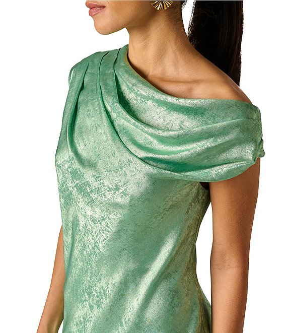 Wholesale Adrianna Papell ADAE213224 Cowl Floor-Length Jacquard Formal Dress Metallic