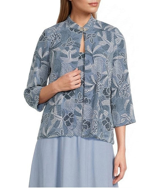 Wholesale 3/4 Sleeve Printed Slinky Glitter Knit Twinset with Mandarin Cape Neckline Jacket Alex Evenings 84211652