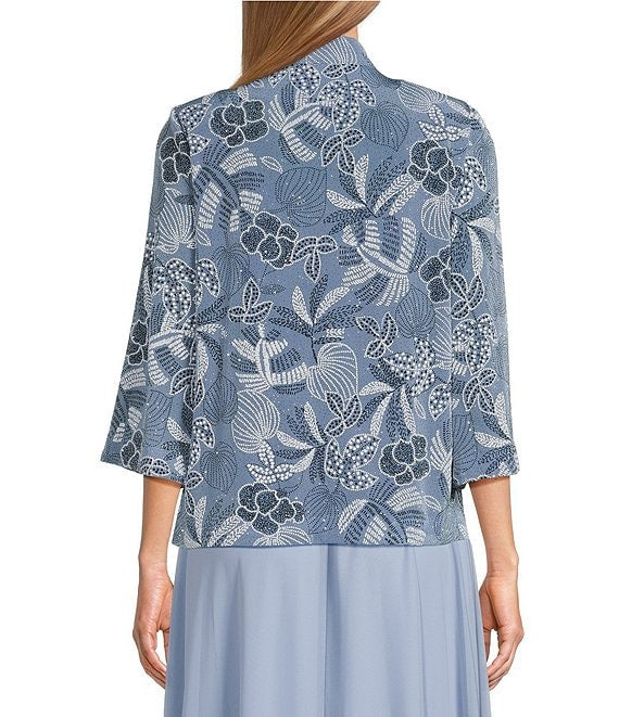 Wholesale 3/4 Sleeve Printed Slinky Glitter Knit Twinset with Mandarin Cape Neckline Jacket Alex Evenings 84211652
