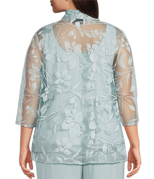 Wholesale Three-Quarter Sleeve Sleeve Embroidered Twinset with Solid Scoop Neck Chiffon Tank and Fo Alex Evenings 84171963