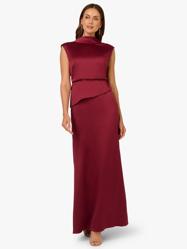 High Neck Sleeveless Satin Evening Gown by Adrianna Papell AP1E212258 in Crimson Haze